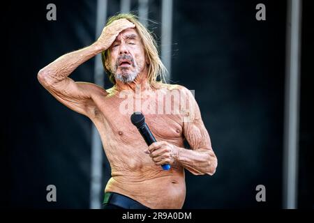 Oslo, Norvegia. 24 giugno 2023. Il cantante, musicista e leggenda del rock americano Iggy Pop esegue un concerto dal vivo durante il festival musicale norvegese Tons of Rock 2023 a Oslo. (Foto: Gonzales Photo/Alamy Live News Foto Stock