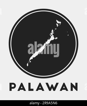 Icona Palawan. Logo rotondo con mappa dell'isola e titolo. Elegante distintivo Palawan con mappa. Illustrazione vettoriale. Illustrazione Vettoriale