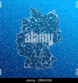Mappa della rete della Germania. Mappa delle connessioni digitali del paese. Tecnologia, Internet, rete, concetto di telecomunicazione. Illustrazione vettoriale. Illustrazione Vettoriale