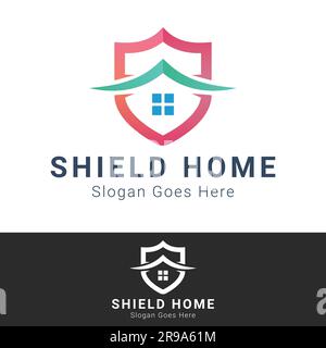 Logo House Shield Design logotipo di sicurezza domestica Safe House Security Illustrazione Vettoriale