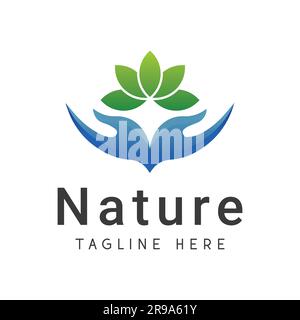 Logo Nature Hand Care Design Logo Green Leaf logotipo Eco-friendly Save Nature Illustrazione Vettoriale