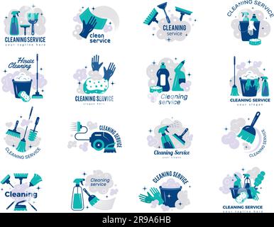 Servizio di pulizia. Articoli per la casa per la società di pulizia recenti modelli vettoriali con spazio per il testo Illustrazione Vettoriale
