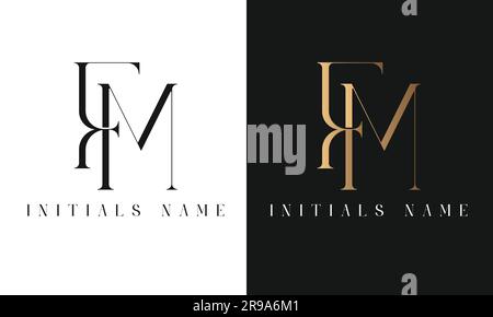 Design del logo con monogramma iniziale FM o MF in lettere di testo Luxury Illustrazione Vettoriale