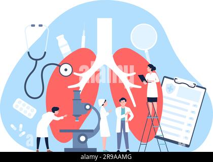 Concetto di Pulmonologia, controllo polmonare sanitario in clinica. Ricerca e trattamento polmonite, medici diagnostica bronchite, recente scena vettoriale Illustrazione Vettoriale