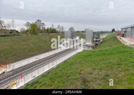 Winslow, Buckinghamshire, England (East West line) stazione in costruzione sulla nuova East West line, aprile 2023 Foto Stock