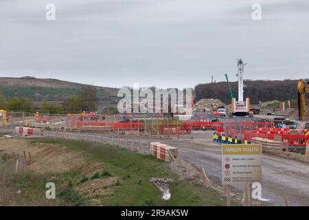 26/04/2023 Calvert Landfill Site, Buckinghamshire HS2, costruzione della linea ferroviaria in corso Foto Stock