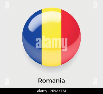 Simbolo Romania lucido cerchio a bolla forma rotonda vetro illustrativo vettoriale Illustrazione Vettoriale