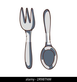 icona delle posate a cucchiaio e a forchetta grafica piatta Illustrazione Vettoriale
