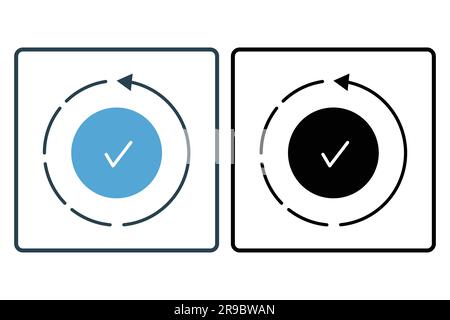 Icona in corso. Segno di spunta all'interno del cerchio. Icona relativa al processo. Design a icona solido. Semplice progettazione vettoriale modificabile Illustrazione Vettoriale