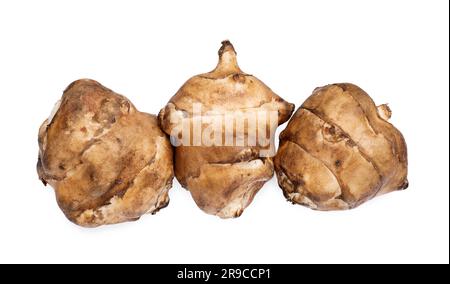 Carciofi di Gerusalemme isolati su bianco, vista dall'alto Foto Stock