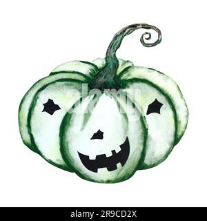 Acquerello illustrazione di una zucca con facce intagliate. Il disegno è fatto a mano per Halloween. Per il tuo progetto Foto Stock