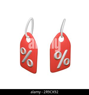 cartellino prezzi rosso 3d con simbolo di percentuale bianco. Buoni sconto con codici promozionali. Illustrazione vettoriale Illustrazione Vettoriale