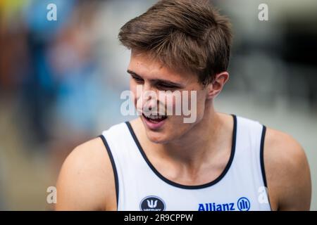 Chorchow, Polonia. 25 giugno 2023. Christian Iguacel è stato raffigurato in azione durante gli European Athletics Team Championships, a Chorchow, Slesia, Polonia, domenica 25 giugno 2023. Il Team Belgium partecipa alla prima divisione dal 23 al 25 giugno. BELGA PHOTO THOMAS WINDESTAM Credit: Belga News Agency/Alamy Live News Foto Stock