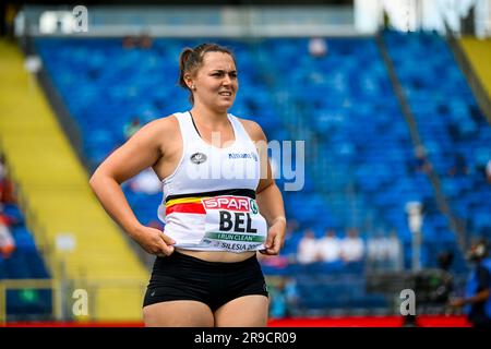 Chorchow, Polonia. 25 giugno 2023. Pauline Smal fotografata in azione durante l'evento di lancio del giavellotto, ai Campionati europei di atletica a squadre, a Chorchow, Slesia, Polonia, domenica 25 giugno 2023. Il Team Belgium partecipa alla prima divisione dal 23 al 25 giugno. BELGA PHOTO THOMAS WINDESTAM Credit: Belga News Agency/Alamy Live News Foto Stock