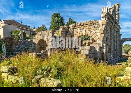 Parco archeologico greco-romano di Tindari. Rovine dell'edificio del Gymnasium, o basilica in epoca romana. Patti, Sicilia, Italia, Europa Foto Stock