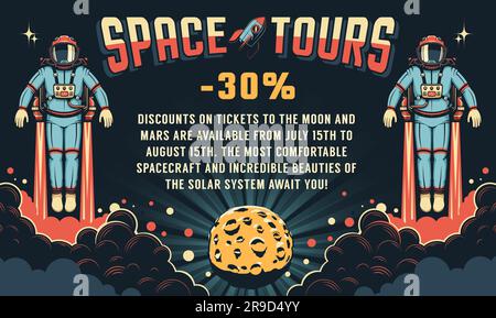 Poster Space in stile retrò con Illustrazione Vettoriale