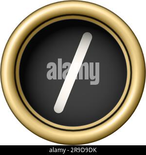 Simbolo a barra. Bottone per macchina da scrivere d'epoca dorato isolato su sfondo bianco Illustrazione Vettoriale