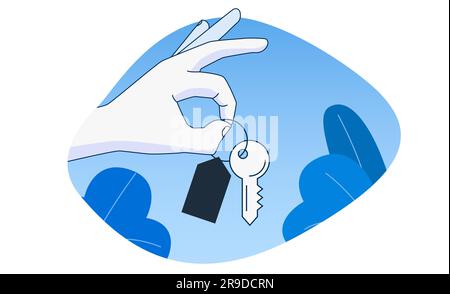 Mano che tiene una chiave. Stile cartone animato. Illustrazione vettoriale Illustrazione Vettoriale