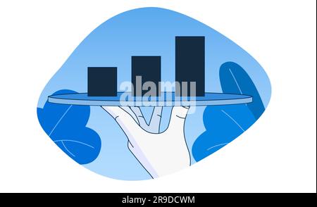 La mano disegna un grafico crescente come un piatto. Concetto di servizio aziendale. Moderno stile piatto. Illustrazione vettoriale Illustrazione Vettoriale