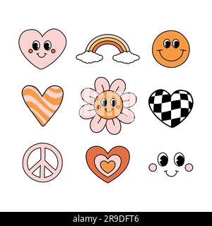 Serie vettoriale di elementi retro-scanalati isolati su sfondo bianco Illustrazione Vettoriale