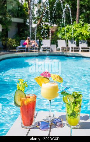 Tropical Drinks, Pina Colada e Mojito, Bloody Mary Key West, Florida, USA Foto Stock