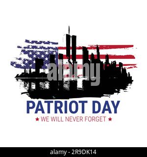 Illustrazione del giorno del patriota vettoriale. Il nuovo Forget 911. Illustrazione patriottica vettoriale con bandiera americana Foto Stock