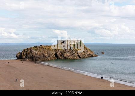 Tenby, Pembrokeshire, Galles, Tenby South Beach e St Catherines Island, St Catherine's Island, St Catherine's Island Tenby, St Catherines Island, Foto Stock