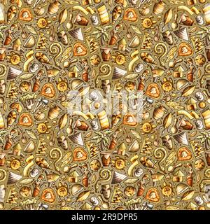 Cartoon carino africano senza cuciture modello. Molti oggetti colorati di sfondo. Infinite divertenti illustrazioni vettoriali. Sfondo dai colori luminosi Illustrazione Vettoriale