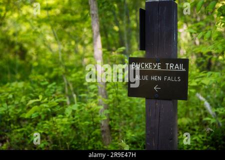 Escursioni a piedi alle cascate Blue Hen nel Cuyahoga Valley National Park, Ohio, Stati Uniti. Foto Stock