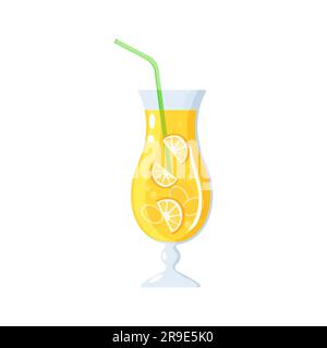 Cocktail Aperol Spritz Orange con ghiaccio e cannuccia. Illustrazione vettoriale, stile cartoni animati Illustrazione Vettoriale