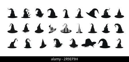 Set di cappelli da strega silhouette, clip art Illustrazione Vettoriale