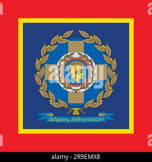 Stemma di Atene sulla bandiera, Grecia, Europa, illustrazione vettoriale Illustrazione Vettoriale