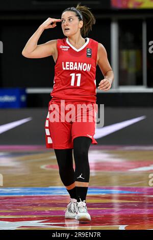 26 giugno 2023; The Quaycenter, Sydney Olympic Park, Sydney, NSW, Australia: FIBA Womens Asia Cup 2023, gruppo A, Cina contro Libano; Rebecca Akl di Lebanon segnala al suo allenatore Foto Stock