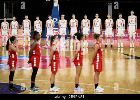 26 giugno 2023; The Quaycenter, Sydney Olympic Park, Sydney, NSW, Australia: FIBA Womens Asia Cup 2023, gruppo A, Cina contro Libano; Cina durante il loro inno nazionale Foto Stock