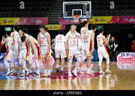 26 giugno 2023; The Quaycenter, Sydney Olympic Park, Sydney, NSW, Australia: FIBA Womens Asia Cup 2023, gruppo A, Cina contro Libano; la Cina festeggia dopo aver sconfitto il Libano Foto Stock