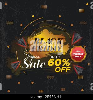 Banner Black Friday Super sale. banner web per la vendita del black friday. vendita del black friday post. modello di sconto mega promozione. Banner promozione Black Friday Illustrazione Vettoriale
