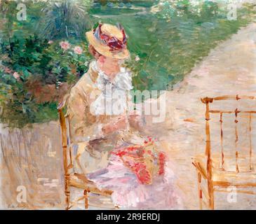 Young Woman Knitting di Berthe Morisot (1841-1895), olio su tela, c. 1883 Foto Stock