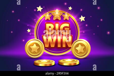 Casino Big Win, poster del jackpot, monete del vincitore, premio d'oro del volantino speciale. Vettore Illustrazione Vettoriale