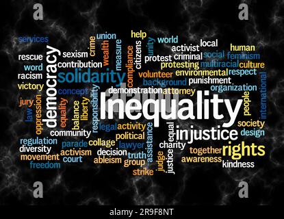 Word Cloud con concetto di DISUGUAGLIANZA crea solo con testo. Foto Stock
