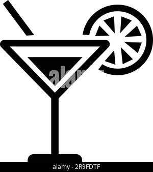 Icona Vector per bevande. Icona del cocktail Margarita. Bicchiere di margarita cocktail con fetta di lime. Icona lineare e piatta. bicchiere di vino. Simbolo della barra Illustrazione Vettoriale