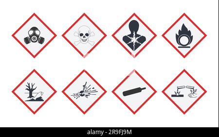 Set di simboli di pericolo. Vettore per segnali e avvertenze di sicurezza. Illustrazione Vettoriale