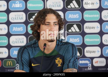 Tbilisi, Georgia. 26 giugno 2023. Fabio Silva nella foto durante una conferenza stampa della nazionale portoghese ai Campionati europei UEFA Under21, a Tbilisi, Georgia, lunedì 26 giugno 2023. I campionati europei UEFA Under21 si svolgono dal 21 giugno all'8 luglio in Georgia e Romania. BELGA PHOTO BRUNO FAHY Credit: Belga News Agency/Alamy Live News Foto Stock