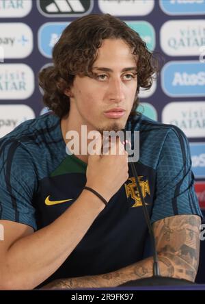 Tbilisi, Georgia. 26 giugno 2023. Fabio Silva nella foto durante una conferenza stampa della nazionale portoghese ai Campionati europei UEFA Under21, a Tbilisi, Georgia, lunedì 26 giugno 2023. I campionati europei UEFA Under21 si svolgono dal 21 giugno all'8 luglio in Georgia e Romania. BELGA PHOTO BRUNO FAHY Credit: Belga News Agency/Alamy Live News Foto Stock