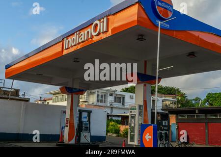 Mauritius 07 marzo 2023 - stazione di pompaggio da IndianOil, una società indiana di gas che fornisce servizio di gas al pubblico Foto Stock