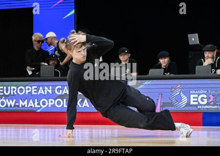 Cracovia, Polonia. 26 giugno 2023. La ballerina Maxime Blieck è stata fotografata in azione durante il pool round della competizione di rottura ai Giochi europei di Cracovia, in Polonia, lunedì 26 giugno 2023. I III Giochi europei, informalmente noti come Cracovia-Malopolska 2023, sono un evento sportivo internazionale in programma che si terrà dal 21 giugno al 02 luglio 2023 a Cracovia e Malopolska, in Polonia. BELGA PHOTO TEAM BELGIUM Credit: Belga News Agency/Alamy Live News Foto Stock