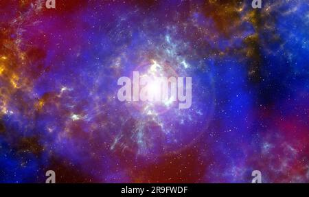 Sfondo spaziale con polvere di stelle e stelle splendenti. Cosmo realistico e nebulosa a colori. Galassia colorata. illustrazione 3d. Foto Stock