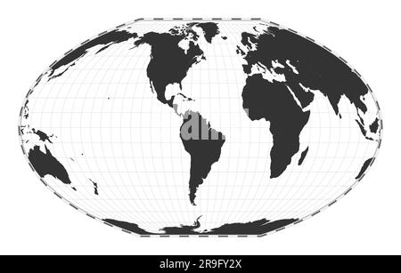 Mappa del mondo vettoriale. McBryde-Thomas proiezione a area uguale, pseudocilindrica a polo piatto e quartica. Mappa geografica del mondo semplice con latitudine e longitudine Illustrazione Vettoriale