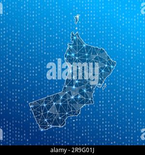 Mappa di rete dell'Oman. Mappa delle connessioni digitali del paese. Tecnologia, Internet, rete, concetto di telecomunicazione. Illustrazione vettoriale. Illustrazione Vettoriale