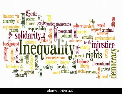 Word Cloud con concetto di DISUGUAGLIANZA crea solo con testo. Foto Stock