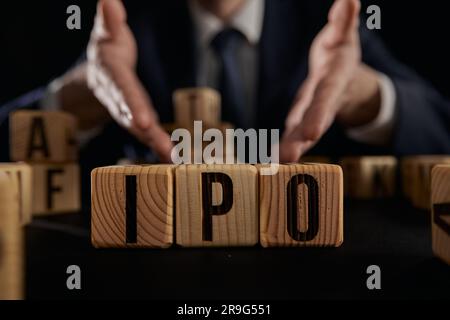 IPO - acronimo di blocchi di legno con lettere Foto Stock